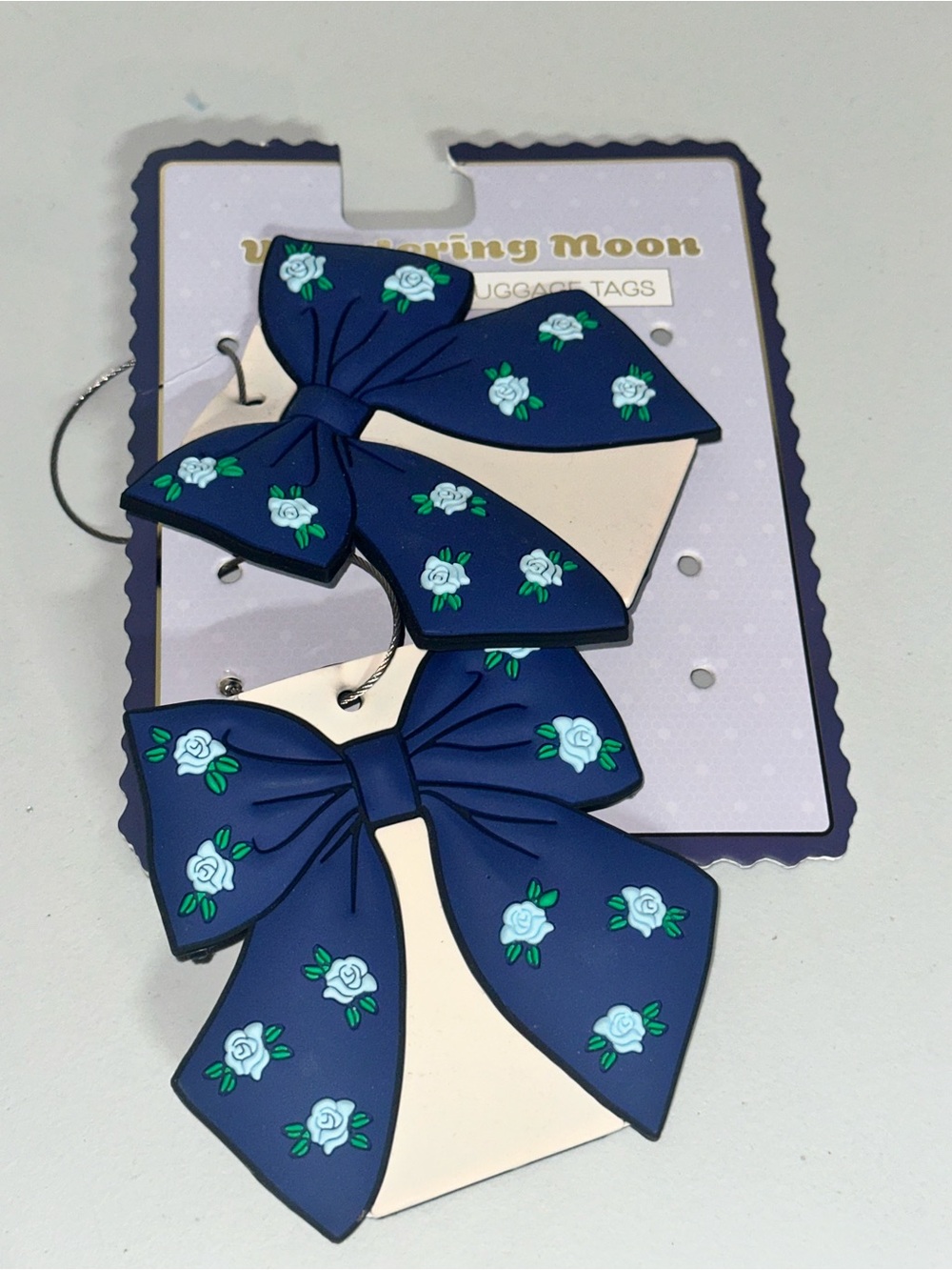 Navy Blue Floral Bow Luggage Tags